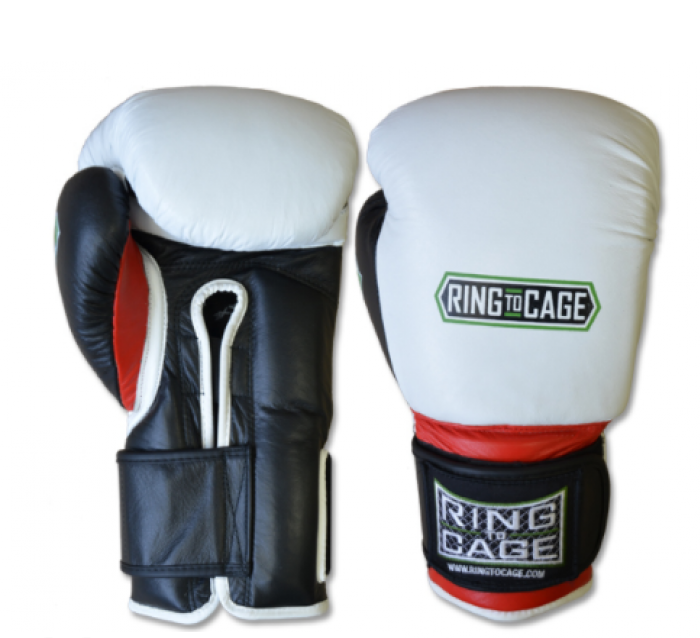 

Боксерcкие перчатки RING TO CAGE Deluxe MiM-Foam Sparring Gloves - Safety Strap белый/черный/красный