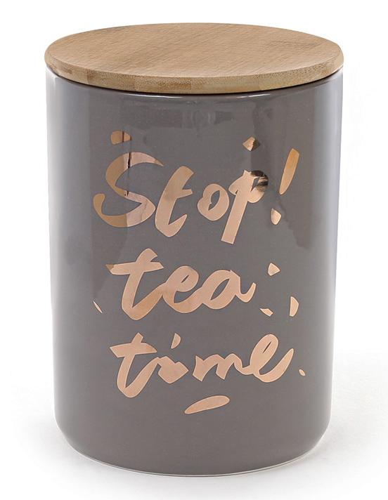 

Банка фарфоровая "Tea time" 1225мл с бамбуковой крышкой, серая