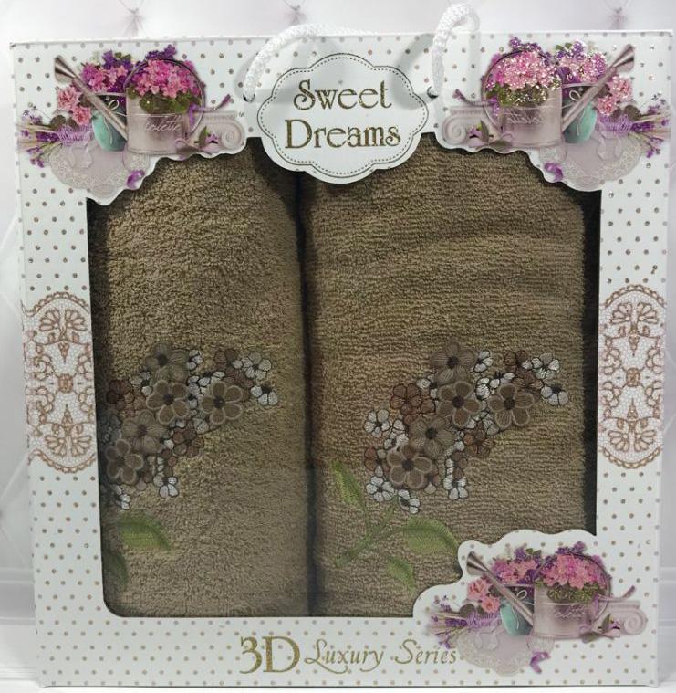 

Набор 2 махровых полотенца Sweet Dreams Гиацинт (50х90 и 70х140см) бежевое с вышивкой