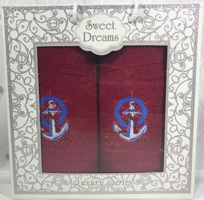 

Набор 2 махровых полотенца Sweet Dreams M3 (50х90 и 70х140см) красные с вышивкой