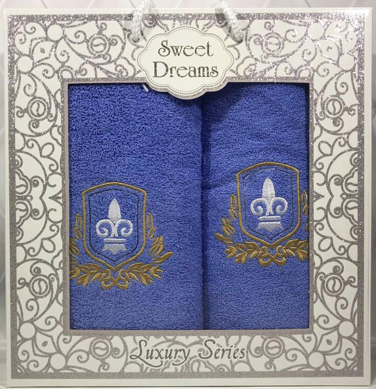 

Набор 2 махровых полотенца Sweet Dreams M2 (50х90 и 70х140см) светло-синие с вышивкой