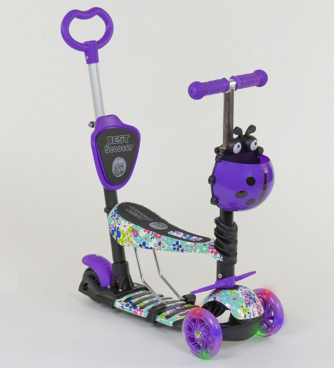 

Самокат-беговел 5в1 Best Scooter с родительской ручкой, светящиеся колеса 68995