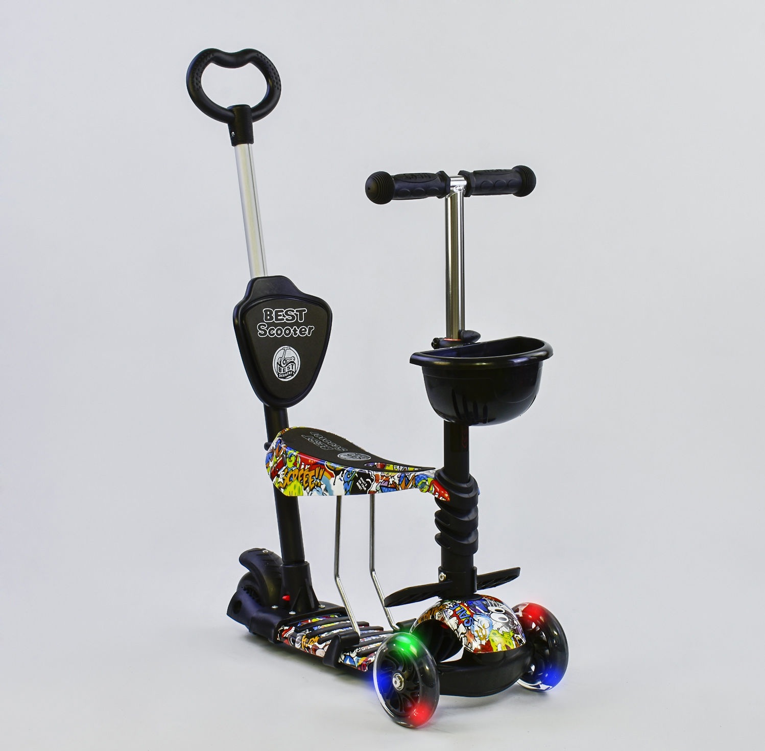 

Самокат-беговел 5в1 Best Scooter с родительской ручкой, светящиеся колеса 34760