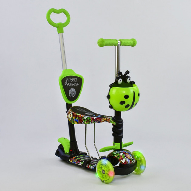 

Самокат-беговел 5в1 Best Scooter с родительской ручкой, светящиеся колеса 97630