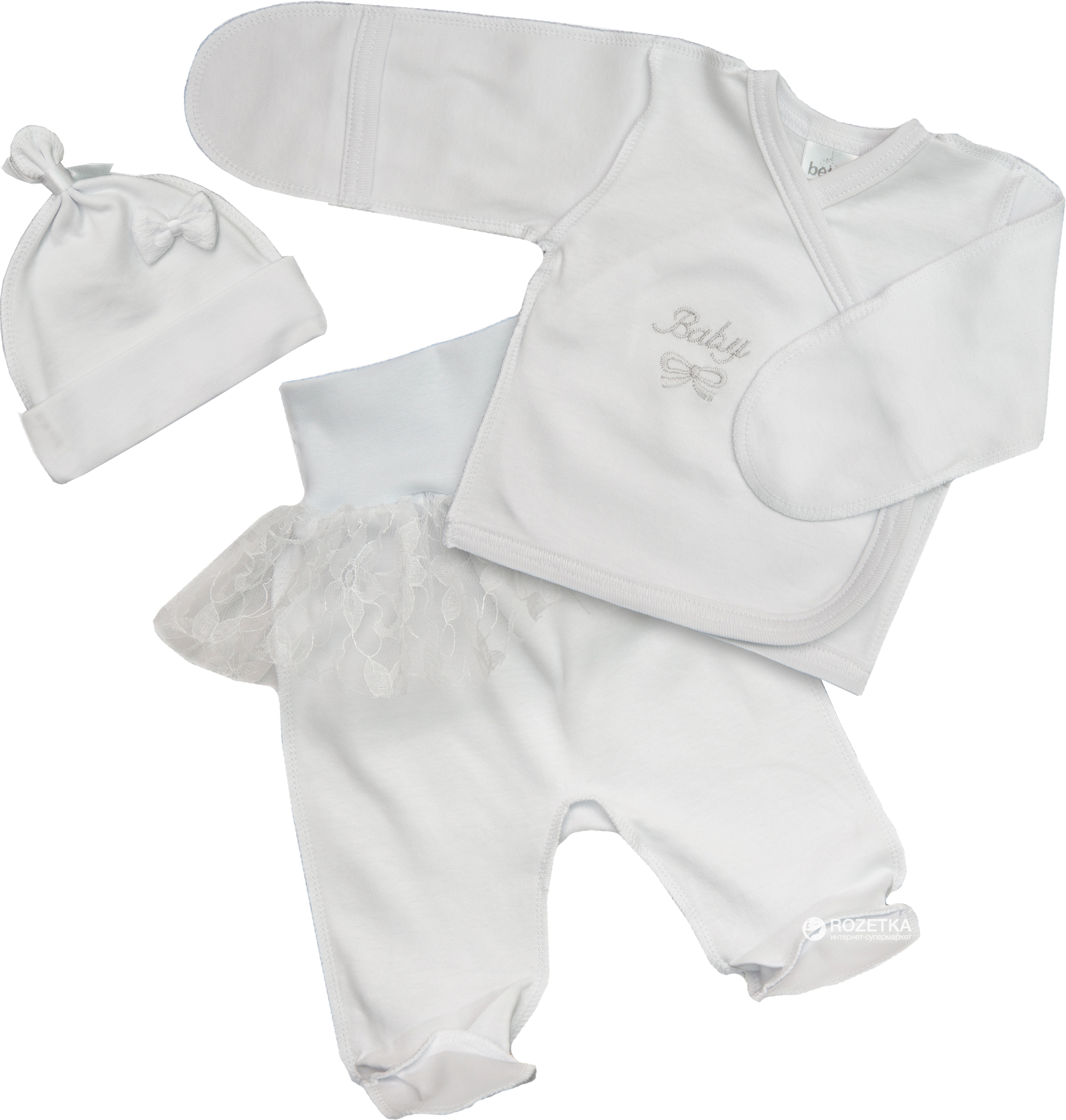 

Комплект (шапочка + распашонка + ползунки) BetiS 27076682 Baby 56 см 38 р Белый (2941060105442)