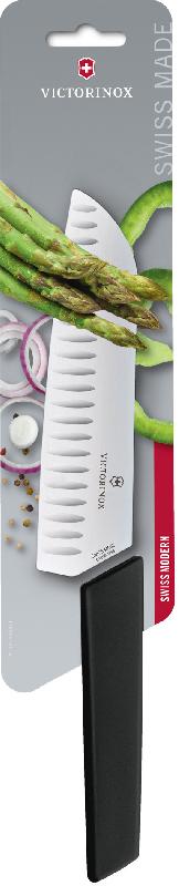 

Кухонный нож Victorinox Swiss Modern Santoku 17см рифл. с черн. ручкой (блистер)