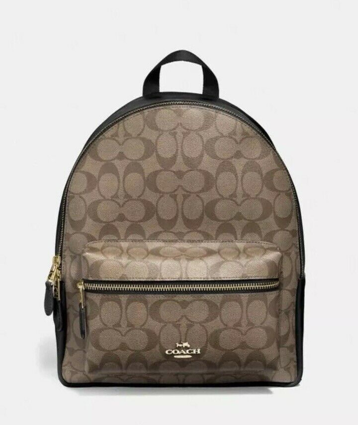 

Женский рюкзак Coach F32200 Med BACKPACK Khaki Black цвет Бежевый (BW-0451)