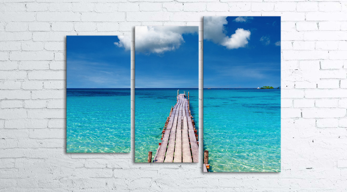 

Модульная картина на холсте 3 в 1 Морской мост 80х106 см (секции разного размера)