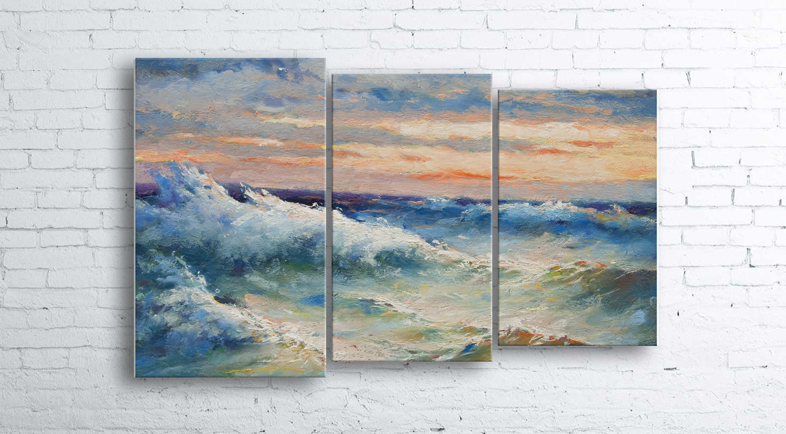 

Модульная картина на холсте 3 в 1 Живопись. Шторм 100х160 см (секции разного размера)