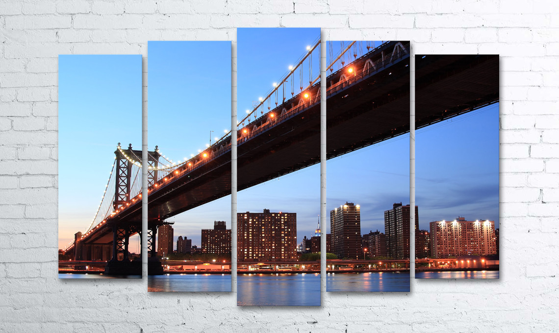 

Модульная картина на холсте 5 в 1 Манхэттен. Вечерний мост 100х150 см (секции разного размера)