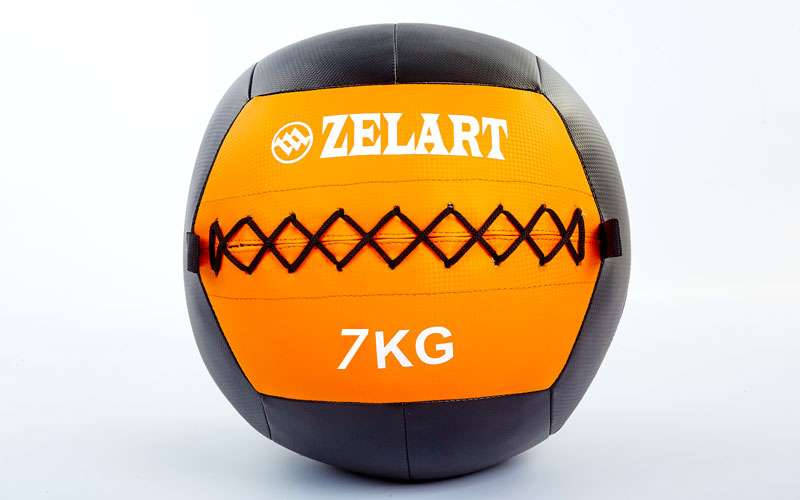 

Мяч волбол для кроссфита и фитнеса 7кг Zelart WALL BALL FI-5168-7 (PU, наполнитель-метал. гранулы, d-33см, черный-оранжевый)