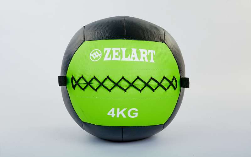 

Мяч волбол для кроссфита и фитнеса 4кг Zelart WALL BALL FI-5168-4 (PU, наполнитель-метал. гранулы, d-33см, черный-зеленый)
