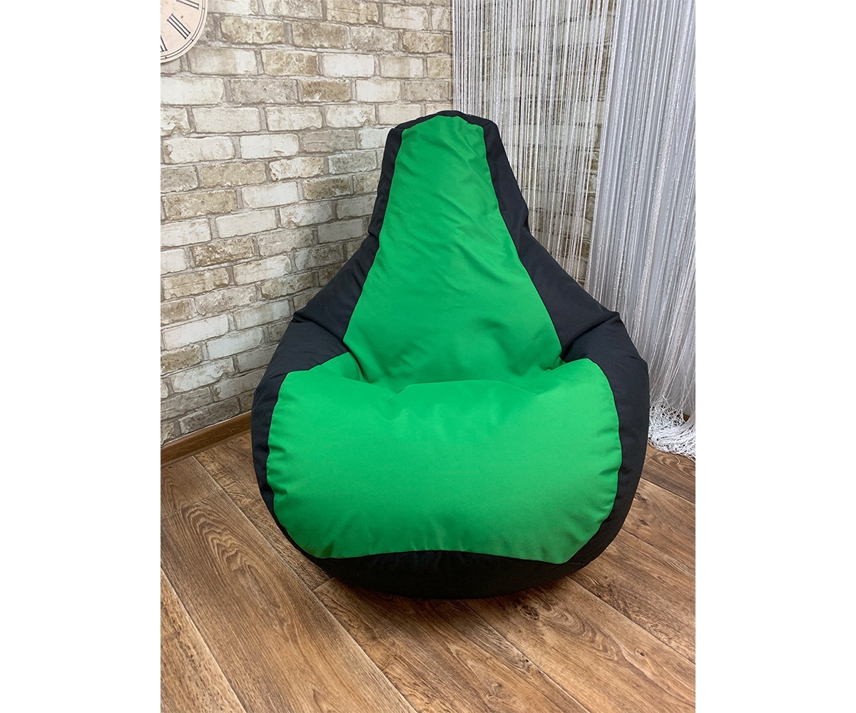 

Кресло Груша " Elegant " oksford черный + зеленый размер ХЛ 130 см х 90 см