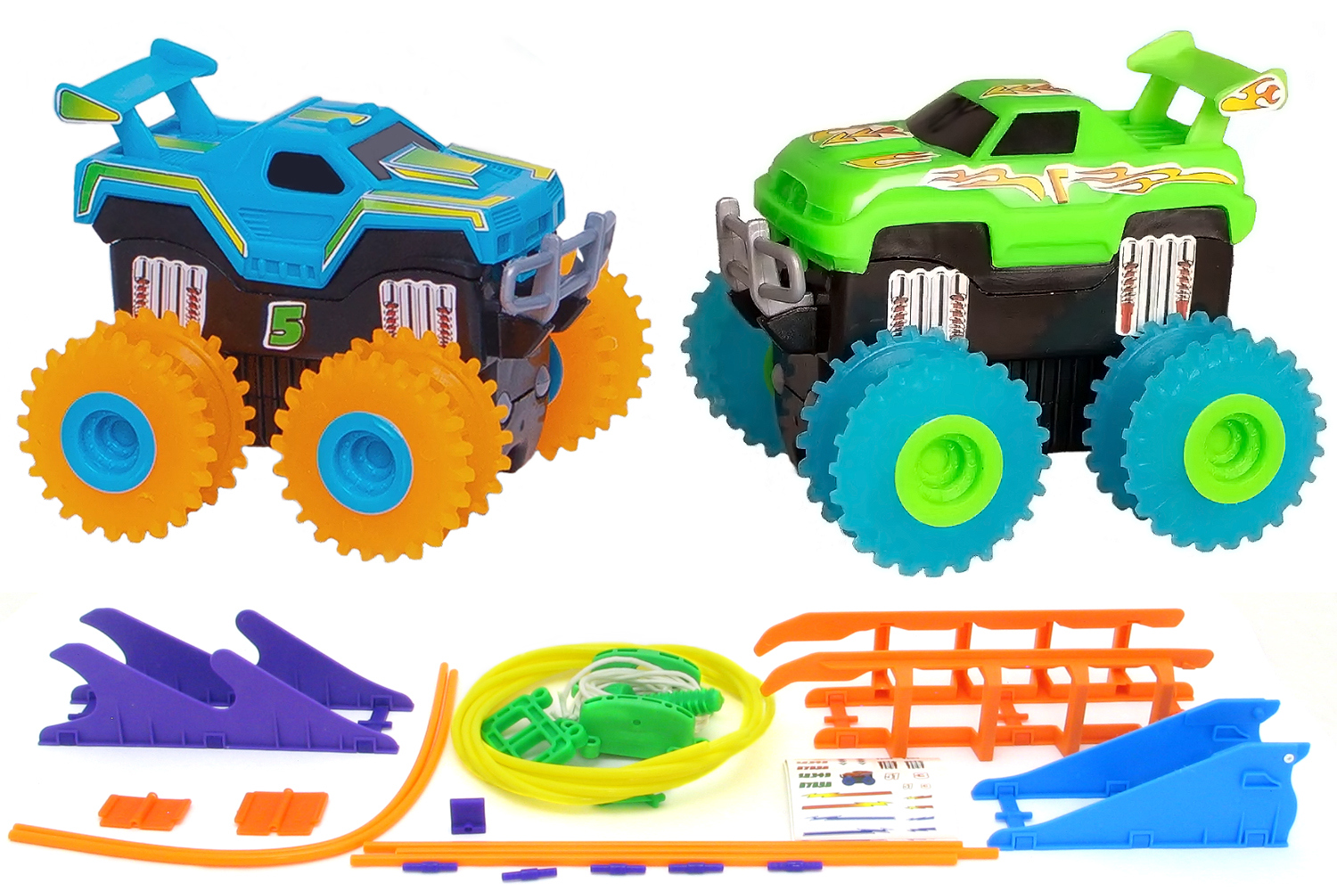 

Машинки на батарейках Trix Trux набір 2 машинки з трасою (синій + зелений)