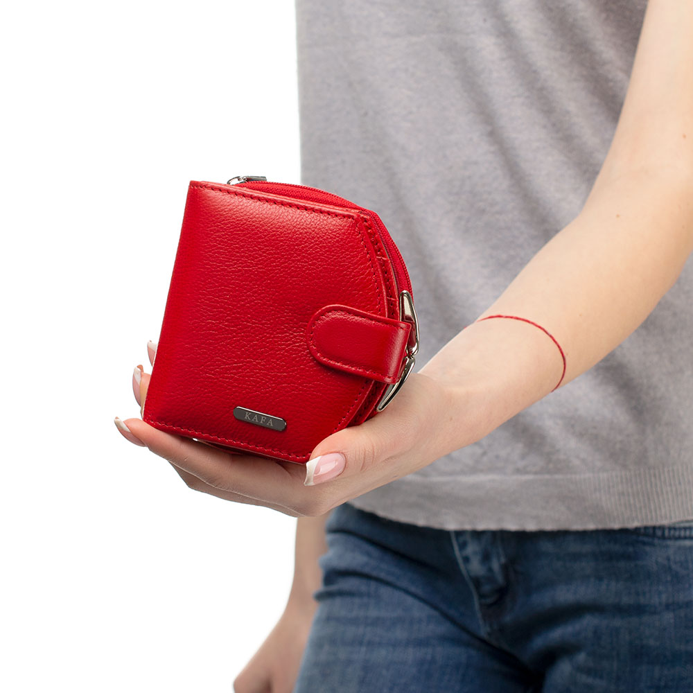 

Кошелек женский кожаный Kafa с блокировкой RFID-сигналов, красный (AE1869/3)