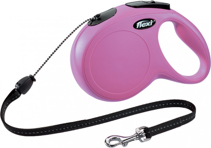 

Поводок-рулетка Flexi New Classic M, 8 м, трос, розовый
