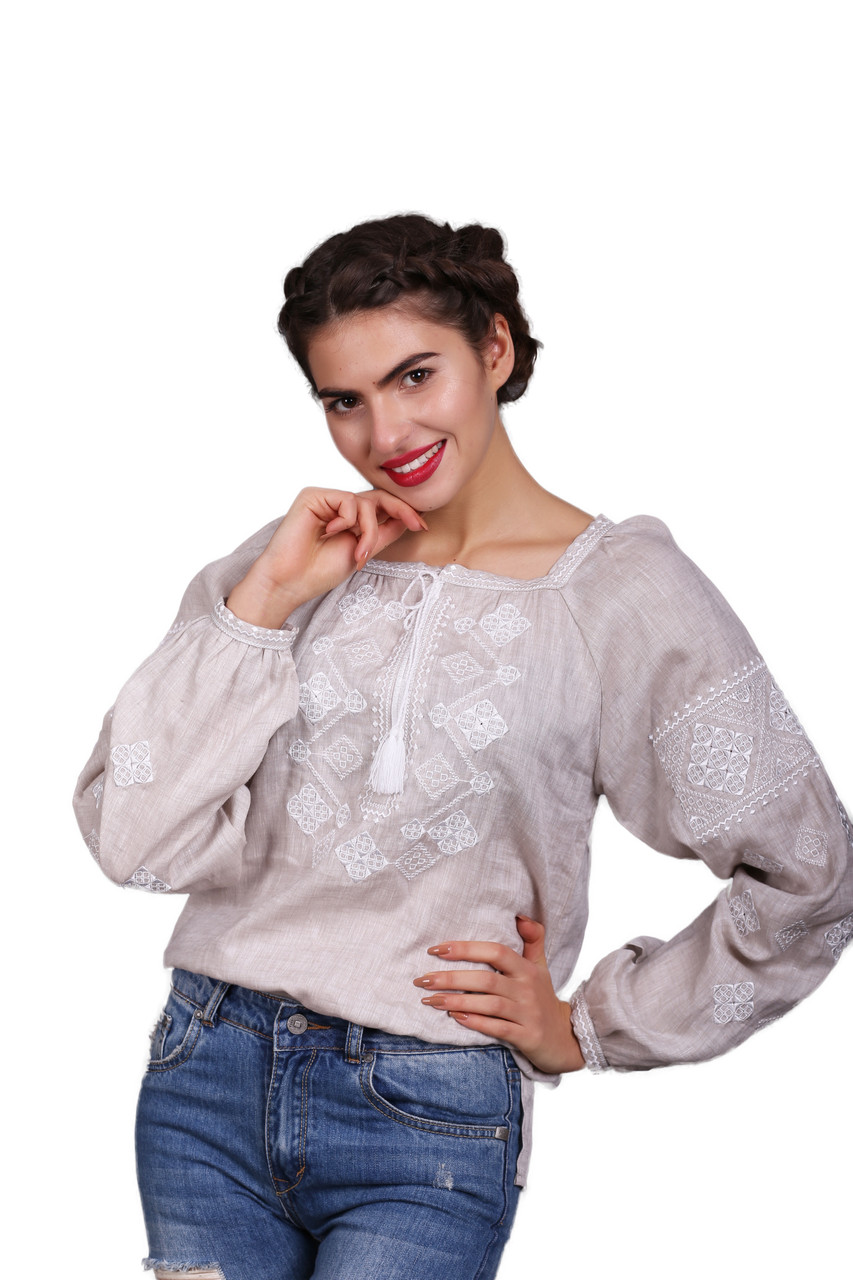 

Вишиванки narodniy-butik Віконця біла вишивка 54 бежевий 1002.1