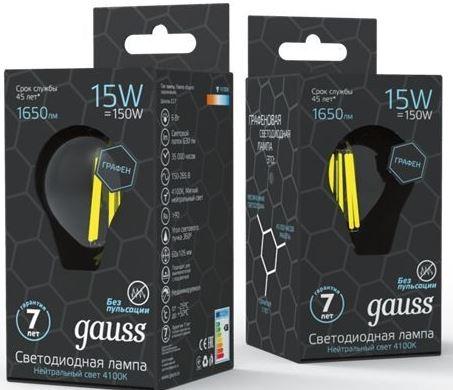 

Лампа Gauss LED Filament Graphene A60 E27 15W 1740lm 4100К, 102802215