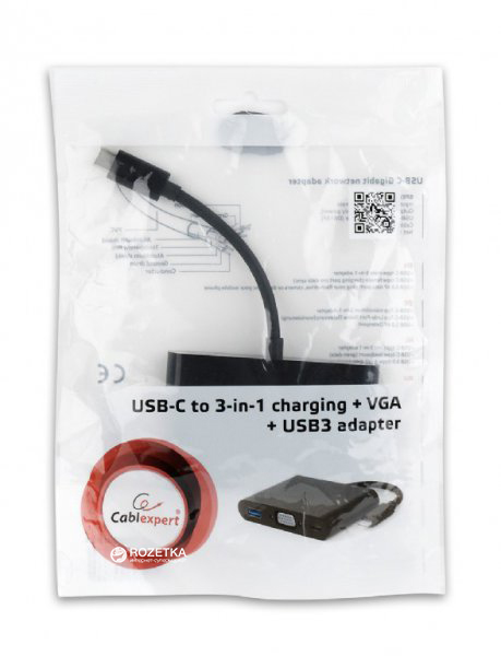 

Адаптер Cablexpert USB-C to 3-in-1 charging+VGA+USB3 (A-CM-VGA3in1-01)