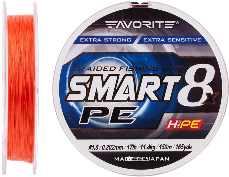 

Шнур Favorite Smart PE 8x 150 м # 1.5/0.202 мм 11.4 кг Красно-оранжевый (16931084)