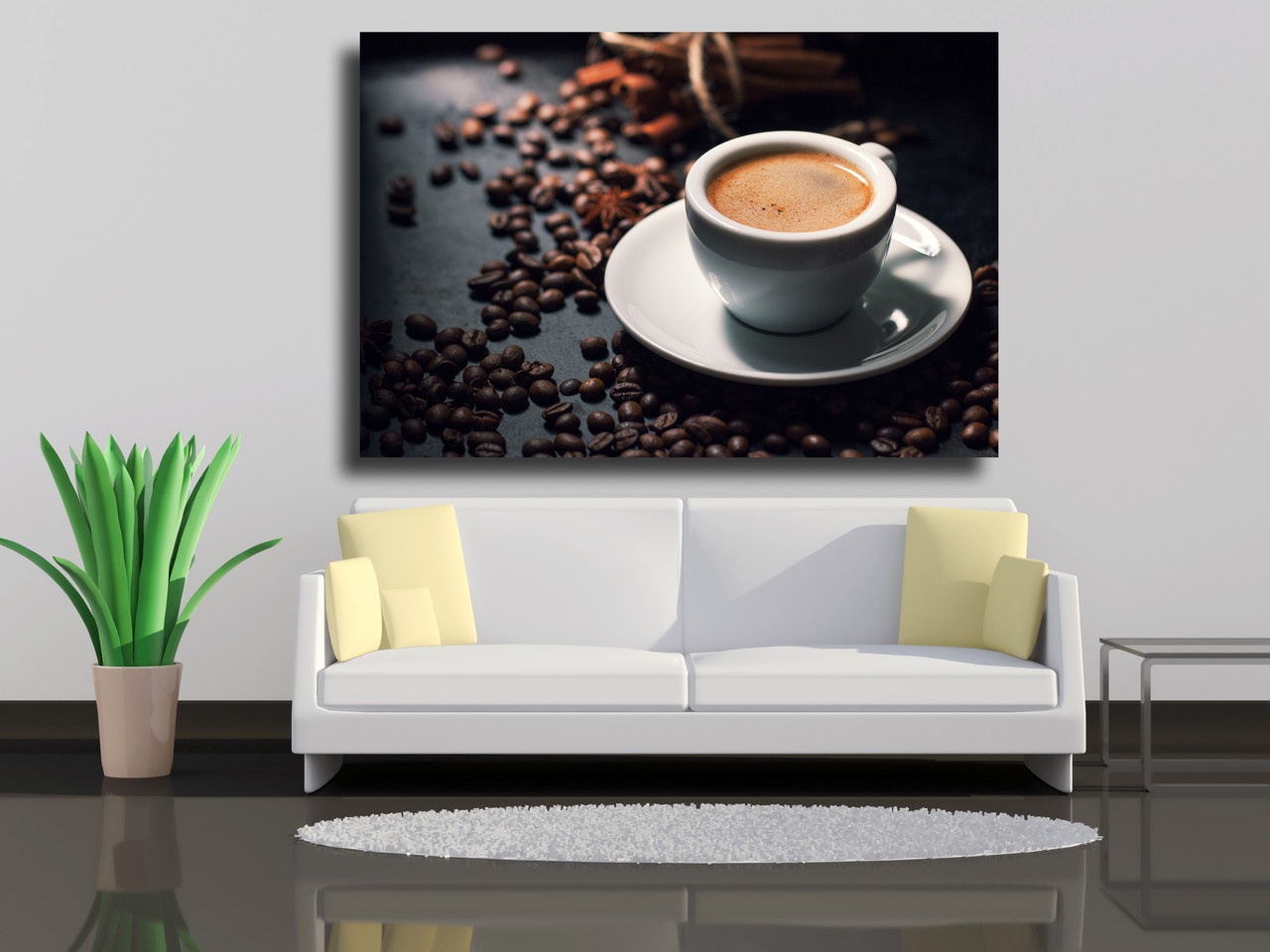 

Картина на холсте Вкусный кофе экспрессо с кофейными зернами 120х80