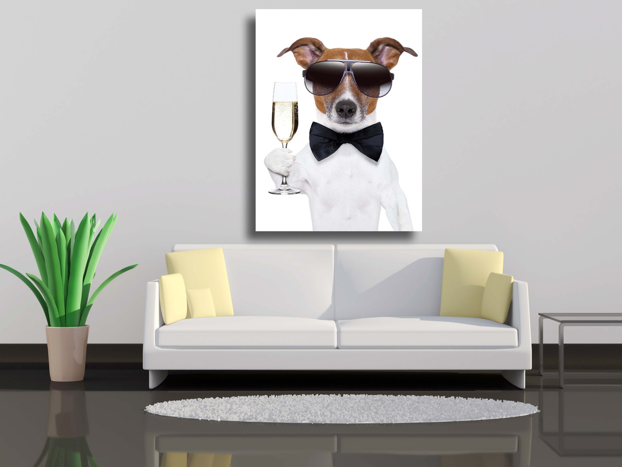 

Картина на холсте Собака с бокалом шампанского 45х60
