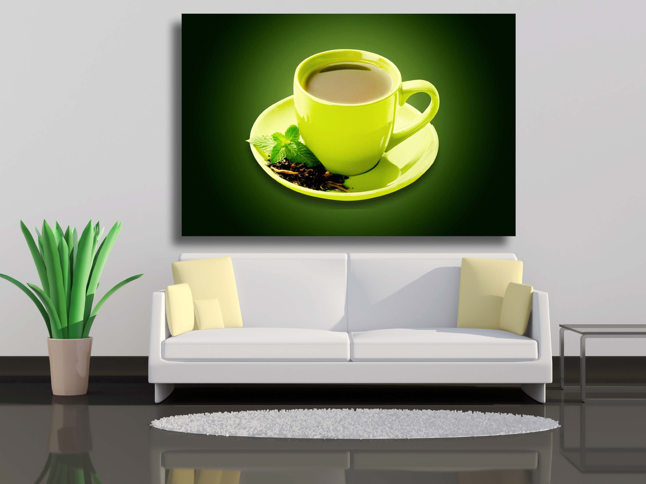 

Картина на холсте Зелена чашка кофе на темно-зеленом фоне 90х60