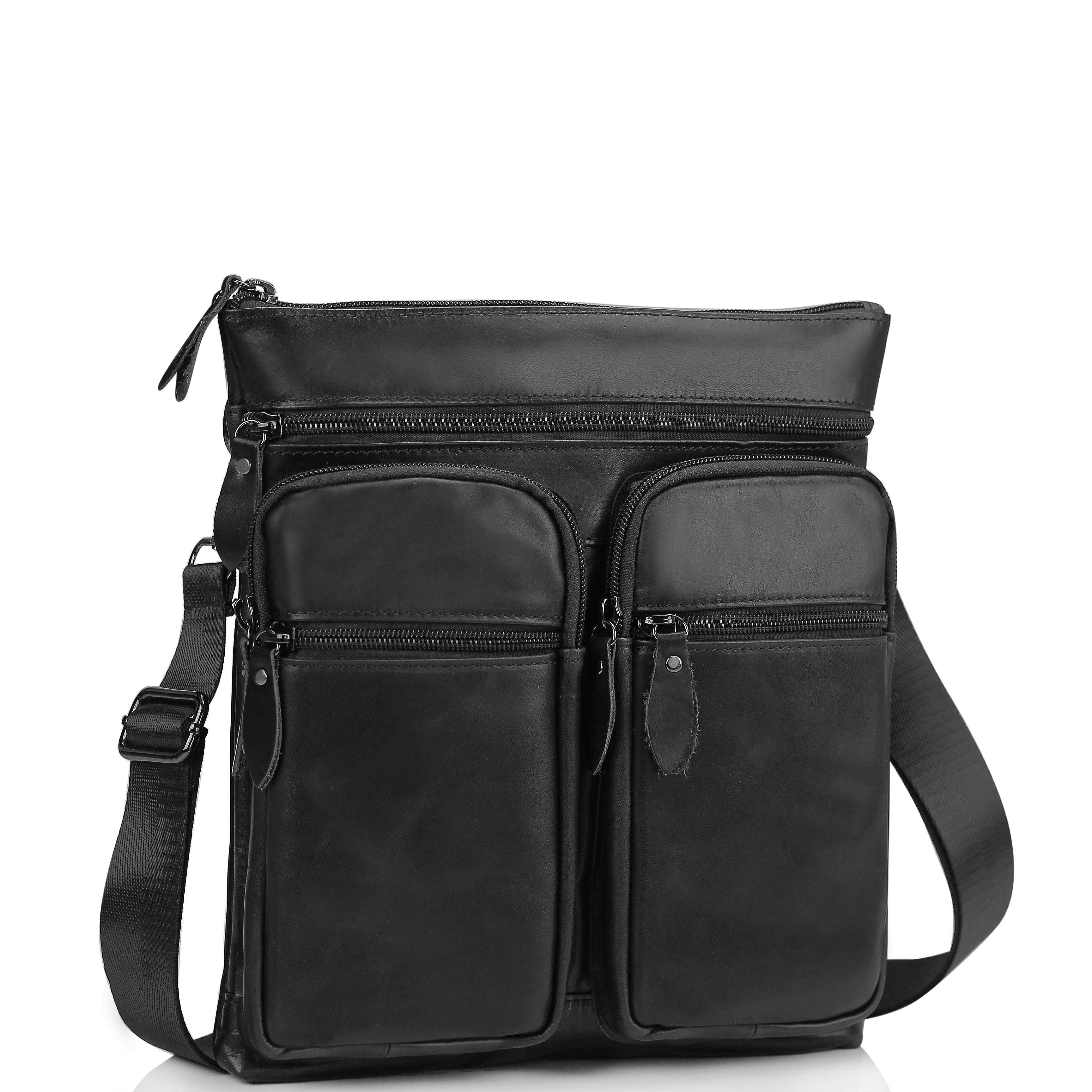

Мессенджер через плечо мужской кожаный черный Tiding Bag M35-9012A