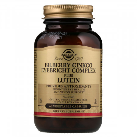 

Комплекс для поддержки зрения Solgar Bilberry Ginkgo Eyebright Complex Plus Lutein 60 капсул (333850)
