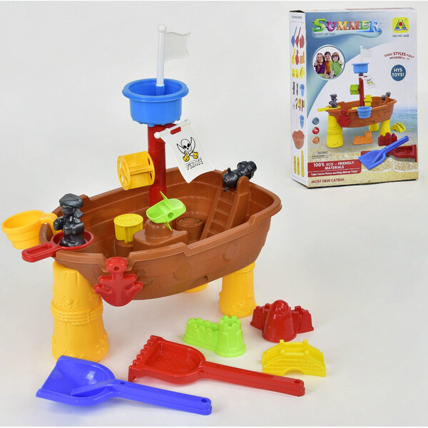 

Игровой столик для песка и воды For Baby Пиратский корабль с аксессуарами Коричнево-желтый