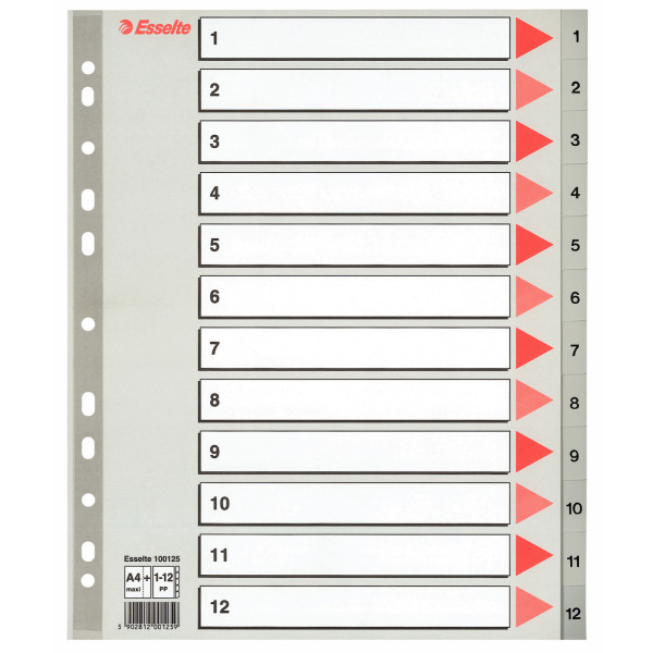 

Разделители Esselte A4 пластиковые из ПП цифровые 1-12 maxi 100125