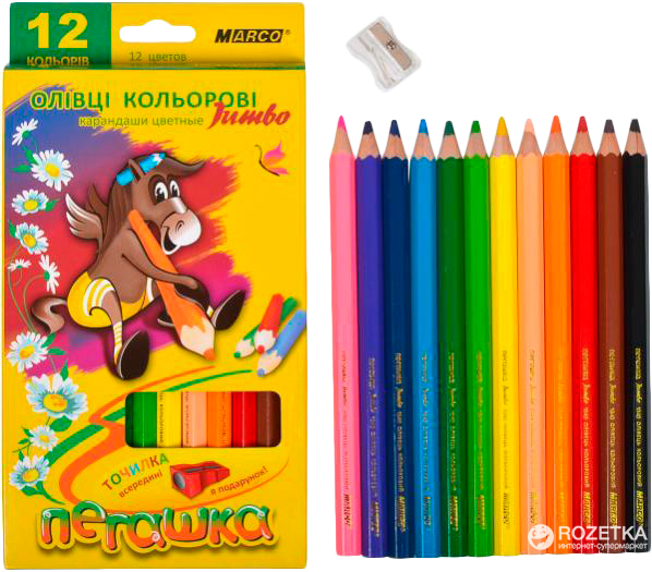 

Карандаши цветные Marco Пегашка Jumbo с точилкой 12 цветов (1040-12СВ) (4820155650075)