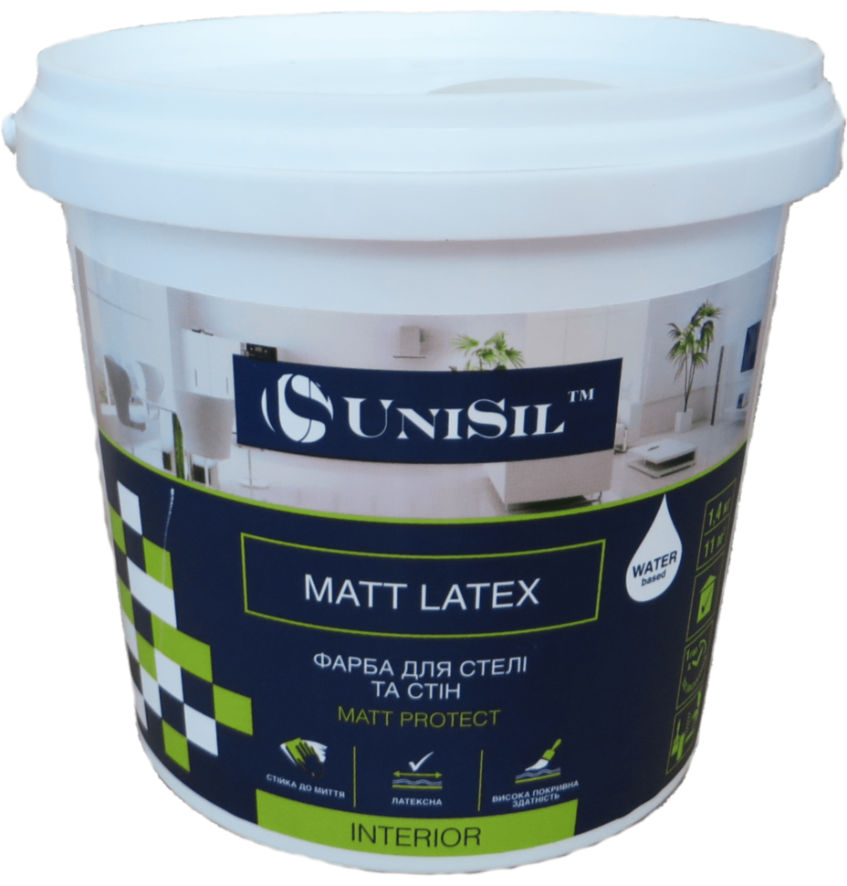 

Водоемульсійна фарба для стін Unisil Matt latex, 3.5 кг