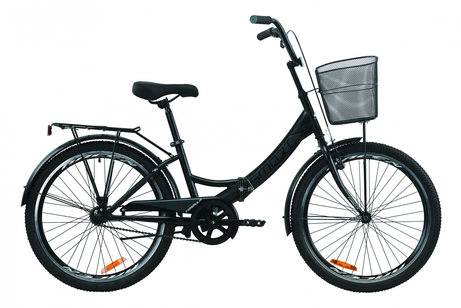 

Велосипед складной городской (дорожный) 24" Formula Smart 2020 1 ск. с корзиной черно-серый с белым на рост 130-170 см (OPS-FR-24-232)