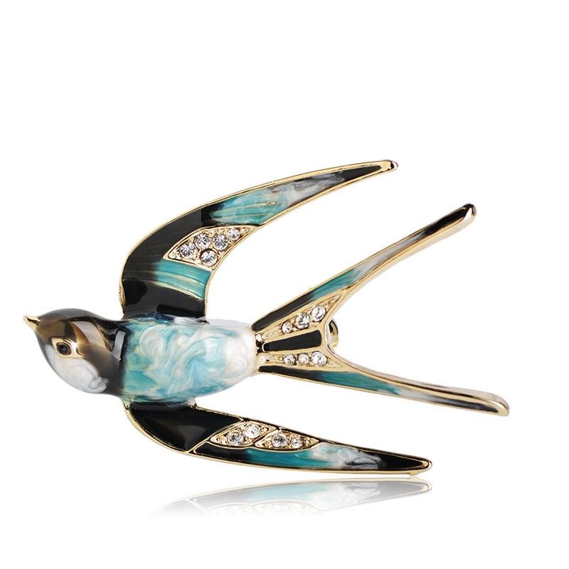 

Брошь женская BROCHE бижутерия с эмалью Птицы Ласточка BRSF110847