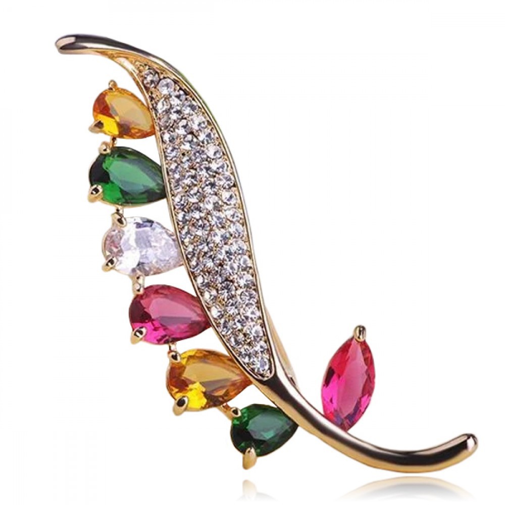 

Брошь женская BROCHE бижутерия с разноцветными кристаллами Колосок BRSF110875