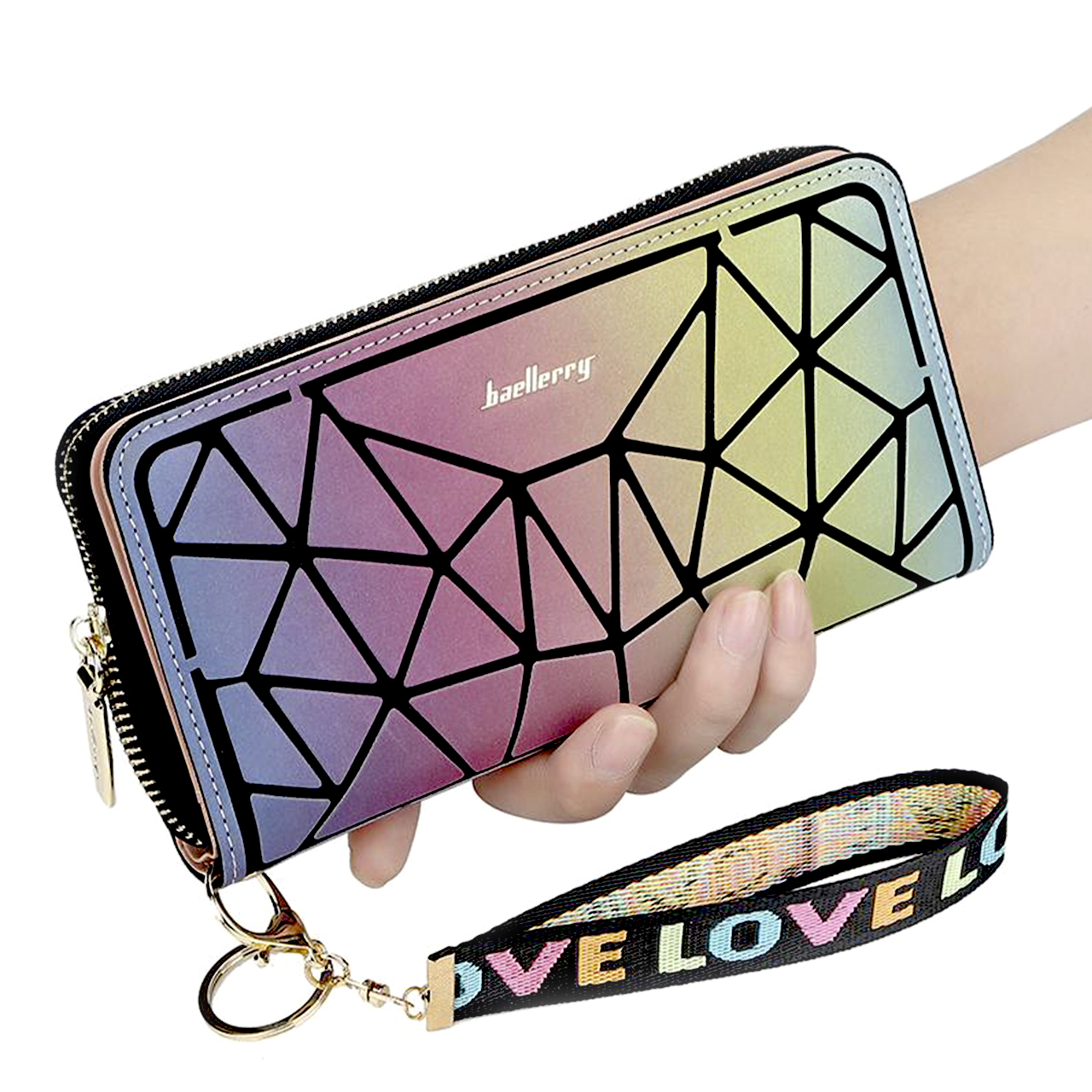 

Женский кошелек клатч Baellerry N2825-1 Pink+Yellow Bao Bao хамелеон из треугольников