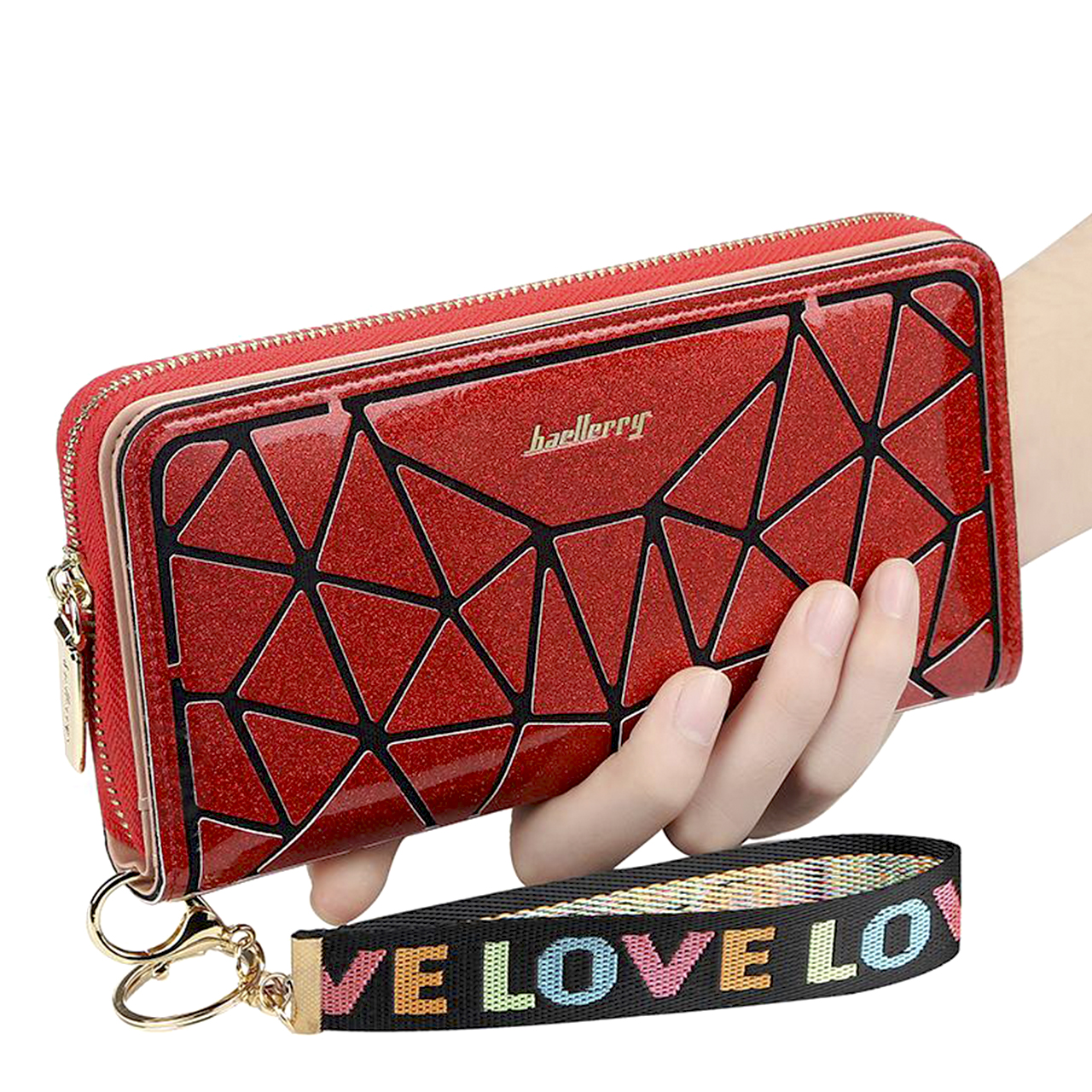 

Женский кошелек-клатч Baellerry N2823 Red из треугольников ремешок на руку