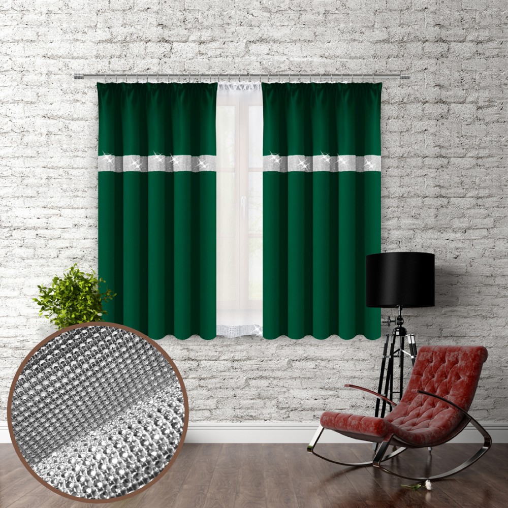 

Штора Vipro Group GLAMOUR с цирконами 140 х 160 см на тесьме (404-26 T256119) темно-зеленая