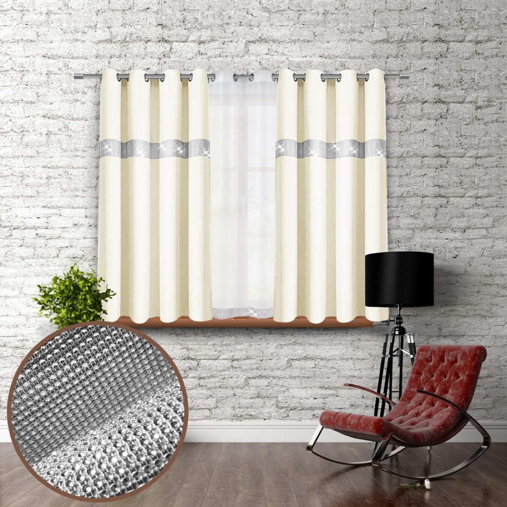 

Штора Vipro Group GLAMOUR с цирконами 140 х 160 см на люверсах (404-02 T256117) экрю