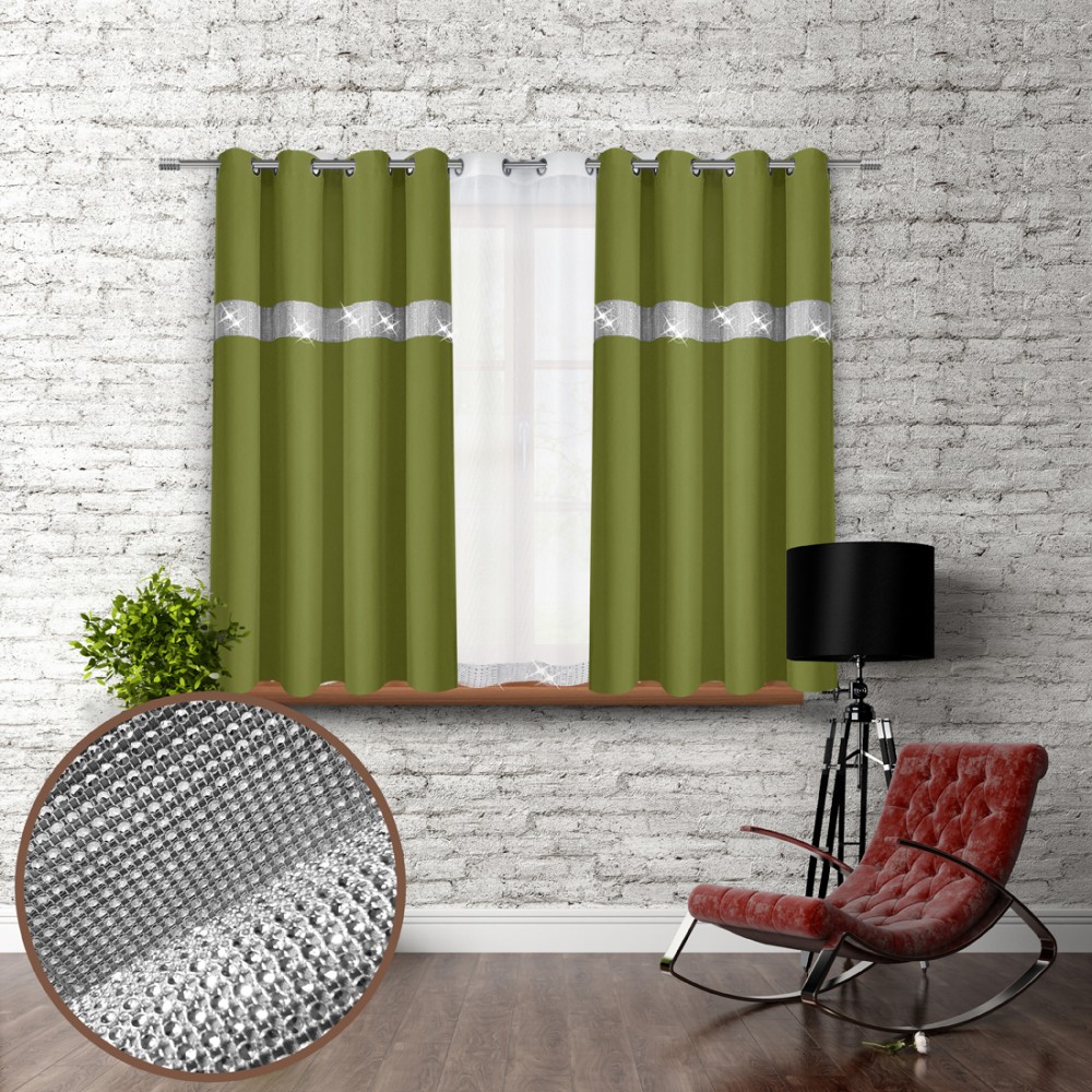 

Штора Vipro Group GLAMOUR с цирконами 140 х 160 см на люверсах (404-22 T256105) оливковая