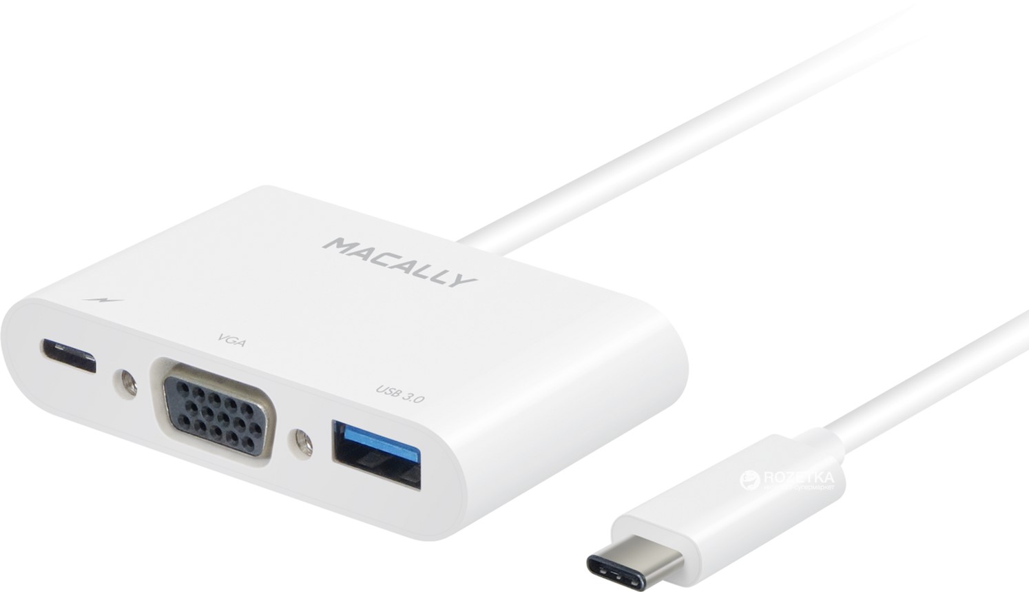 

Адаптер Macally USB-C to VGA c тремя 3.1/3.0 USB и зарядным USB-C портами White