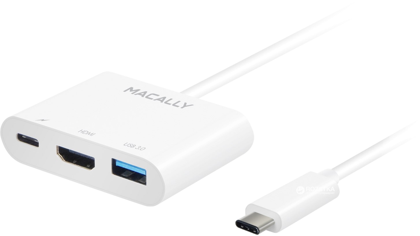 

Адаптер Macally USB-C to 4K HDMI с 3.1/3.0 USB и зарядным USB-C портами White