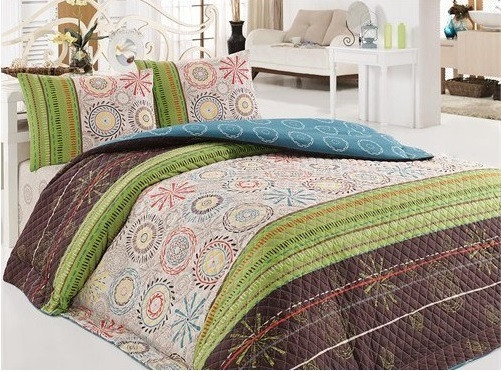 

Покрывало стеганное с наволочками 200*220 Eponj Home Aries зеленое