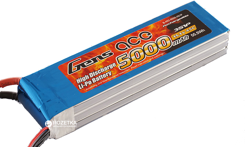 

Аккумулятор Gens Ace 5000 mAh 11.1V 45C 3S1P lipo battery (B-45C-5000-3S1P)