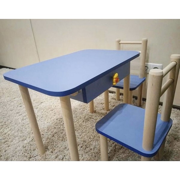 

Столик детский и 2 стульчика Toys , высота 50 см. 50/70 Голубой с ящиком