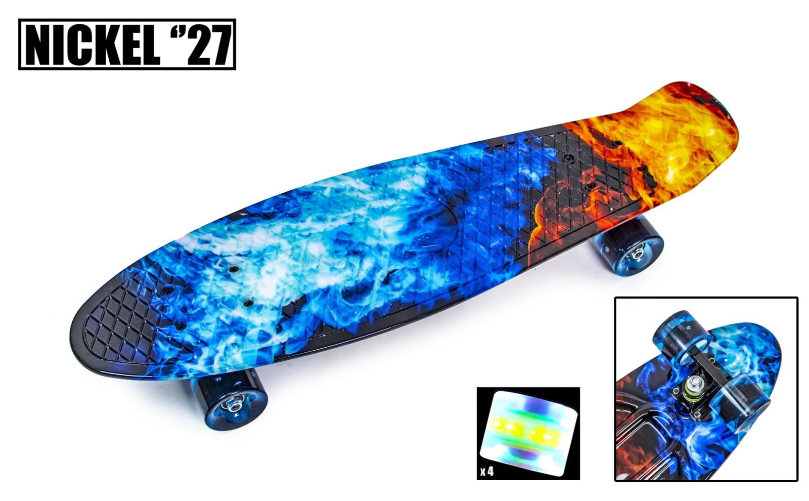 

Скейтборд Пенни борд Penny Board NICKEL 27 " FISH FIRE AND ICE Светящиеся колеса (SD 439580354)