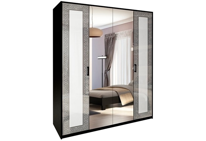 

Шкаф MiroMark Виола 4Д (зеркало) 183х212,5х55 черный/белый глянец