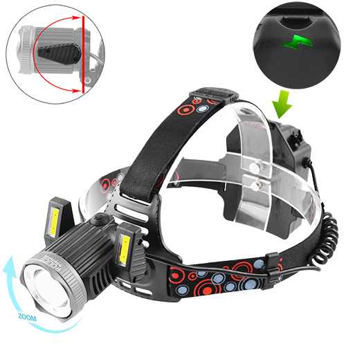 

Налобный аккумуляторный LED фонарь Police JR-6000-T6+2COB от USB с зумом