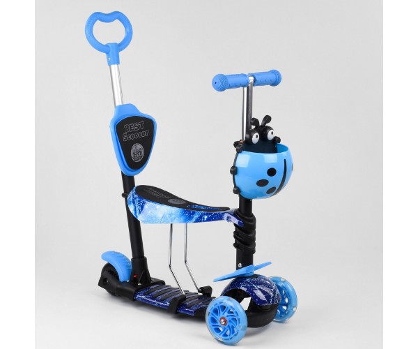 

Самокат Best scooter 5 в 1 Ladybag print 10433, светящиеся колеса Голубой